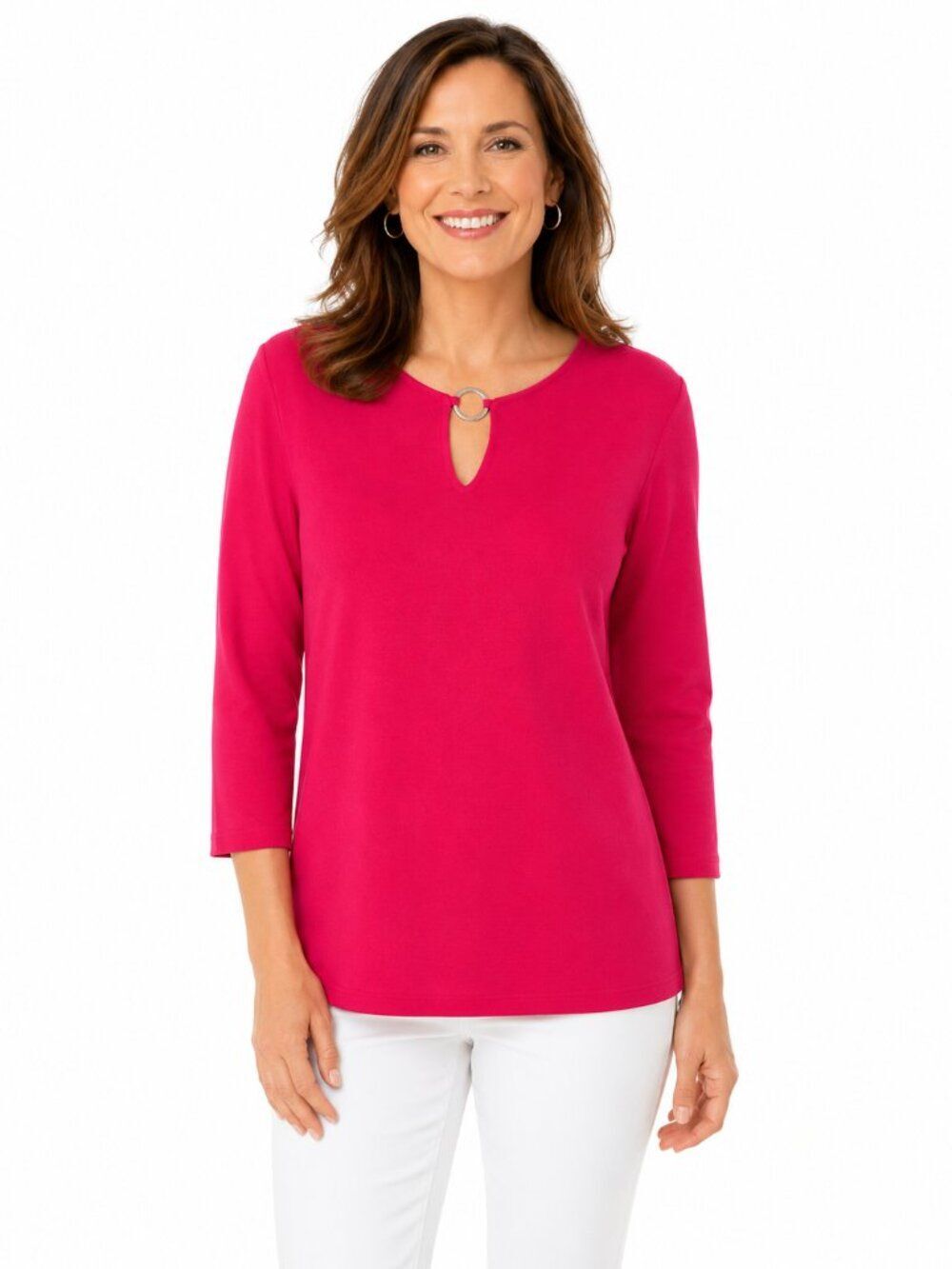 Chico's Easywear Pink Keyhole Top Size 1 (US 8) Soft Stretch Knit